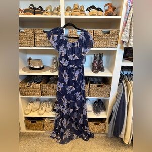 Express Navy Floral Maxi Dress with Lavender and Cream Accents